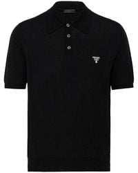 Prada - Logo-Embroidered Wool Polo Shirt - Lyst
