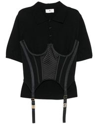 Elisabetta Franchi - Ribbed-Knit Short-Sleeve Polo Shirt - Lyst