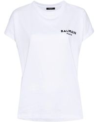 Balmain - Flocked-Logo Cotton T-Shirt - Lyst