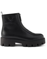 Prada - Leather Zipper Booties - Lyst