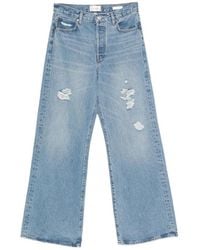 FRAME - The Loose Distressed Wide-Leg Jeans - Lyst