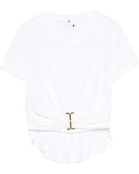 Elisabetta Franchi - Ruched-Waist Cotton T-Shirt - Lyst