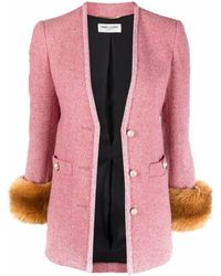 Saint Laurent Faux-fur Detail Fitted Jacket - Pink