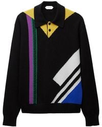 Versace - Polo Jumper Wool Intarsia-Knit Greca Motif Virgin Sweater - Lyst