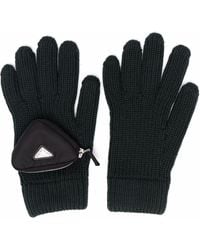 Prada Logo-pocket Knitted Gloves - Green