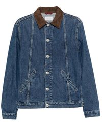 Brunello Cucinelli - Suede-Collar Buttoned Denim Jacket - Lyst