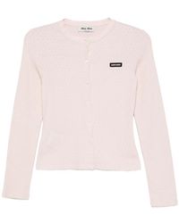Miu Miu - Logo-Patch Pointelle-Knit Cardigan - Lyst