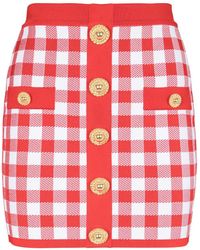 Balmain - Vichy Buttoned Mini Skirt - Lyst