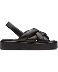 Prada Woven Flatform Sandals - Black