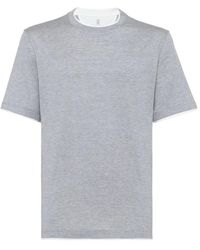 Brunello Cucinelli - Silk And Cotton Lightweight Jersey Crew Neck T-Shirt With Faux-Layering - Lyst