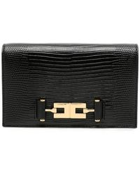 Elisabetta Franchi - Lizard-Effect Logo-Plaque Mini Crossbody Bag - Lyst