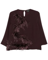 Antonelli - Feather-Trim Long-Sleeve Top - Lyst