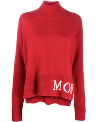 Moncler Logo Intarsia Roll Neck Sweater - Red