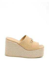Gucci - Monogram Horsebit Wedge Sandals - Lyst