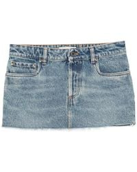Miu Miu - Logo-Patch Frayed-Hem Mini Denim Skirt - Lyst
