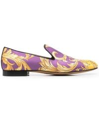 Versace Baroque-print Satin-finish Loafers - Yellow