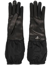 Prada - Enamel-Logo Leather Gloves - Lyst