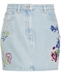 KENZO - Floral-Embroidered Denim Mini Skirt - Lyst