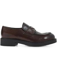 Prada - Logo-Plaque Calf Leather Loafers - Lyst
