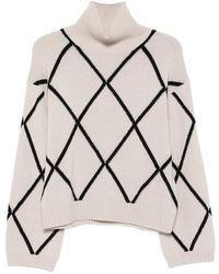 Allude - Argyle-Pattern Roll-Neck Sweater - Lyst