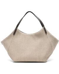 Brunello Cucinelli - Woven Leather-Trim Shoulder Bag - Lyst