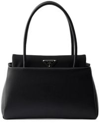 Prada - Passage Small Leather Bag With Re-Nylon Flap - Lyst