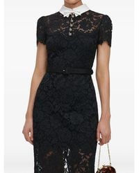 Self-Portrait - Lace Contrast Collar Midi Dress - Lyst