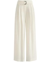 Brunello Cucinelli - Viscose And Linen Fluid Twill Belted Loose Trousers With Monili - Lyst