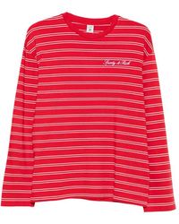 Sporty & Rich - Striped Logo-Embroidered Long-Sleeve Cotton T-Shirt - Lyst