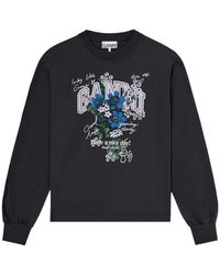 Ganni - Floral-Print Long-Sleeve T-Shirt - Lyst