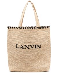 Lanvin - Logo-embroidered Raffia Tote Bag - Lyst