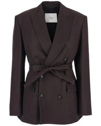 Tela - Double-Breasted Belted Blazer - Lyst