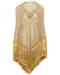 Chiara Is - Scialle Mantella Rosa Fringed-Trim Poncho - Lyst