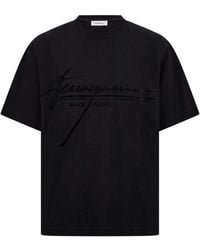 Ferragamo - T-Shirt With A Logo And Velvet Finish - Lyst
