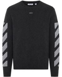 Off-White c/o Virgil Abloh - Off- Diag Fuzzy Knit Crew-Neck Sweater - Lyst