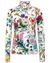 Gucci - Flora-Print High-Neck T-Shirt - Lyst
