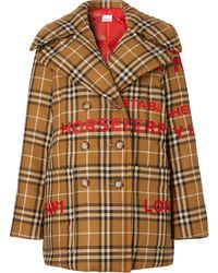Burberry Horseferry Logo And Check Print Quilted Pea Coat - Multicolour