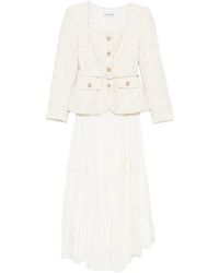 Self-Portrait - Bouclé-Knit Pleated Midi Dress - Lyst