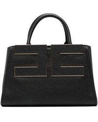 Elisabetta Franchi - Logo-Plaque Pebbled-Effect Tote Bag - Lyst