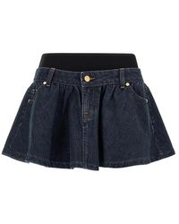 7 For All Mankind - Banded Contrast-Stitching Mini Denim Skirt - Lyst