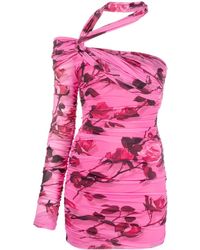 Blumarine - Rose Print One-shoulder Mini Dress - Lyst