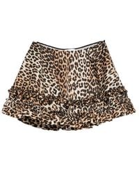 Ganni - Ruffled Leopard-Print Mini Skirt - Lyst
