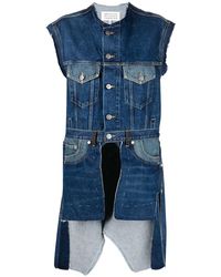 Maison Margiela Denim Asymmetrische Derelict Jeansweste in Grün Damen Bekleidung Jacken Westen 