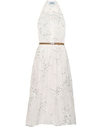 Prada - Floral-Embroidered Silk Midi Dress - Lyst