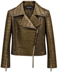 Tom Ford - Croc-Embossed Lambskin Biker Jacket - Lyst