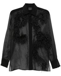 Antonelli - Feather-Trim Sheer Shirt - Lyst