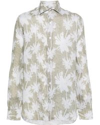 Barba Napoli - Palm-Tree Print Linen Shirt - Lyst