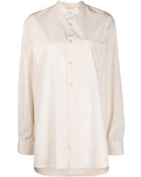 Tekla - Striped Organic-Cotton Band-Collar Shirt - Lyst