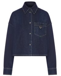 Prada - Logo-Plaque Denim Jacket - Lyst
