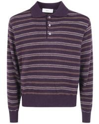 DUNST - Striped Polo-Collar Sweater - Lyst